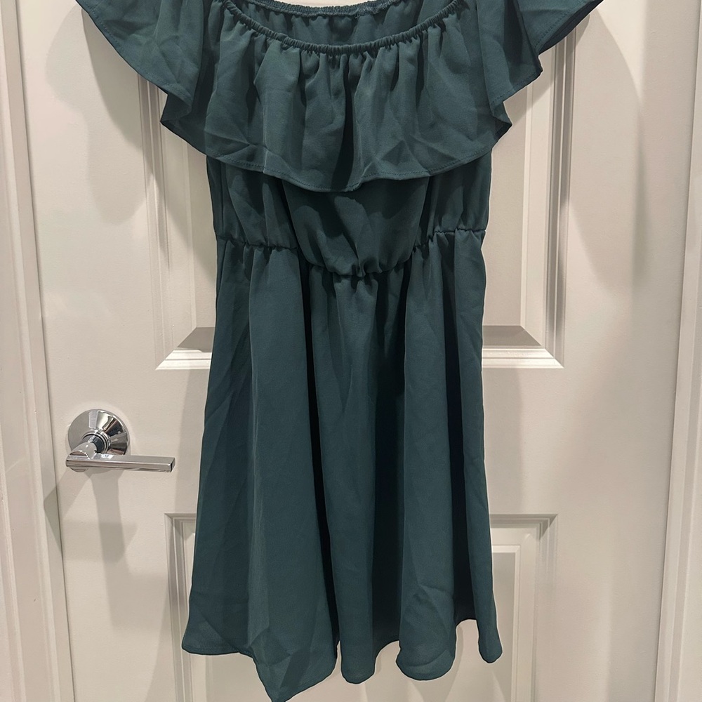 Source Unknown Teal Ruffle Mini Dress - Picture 2 of 2